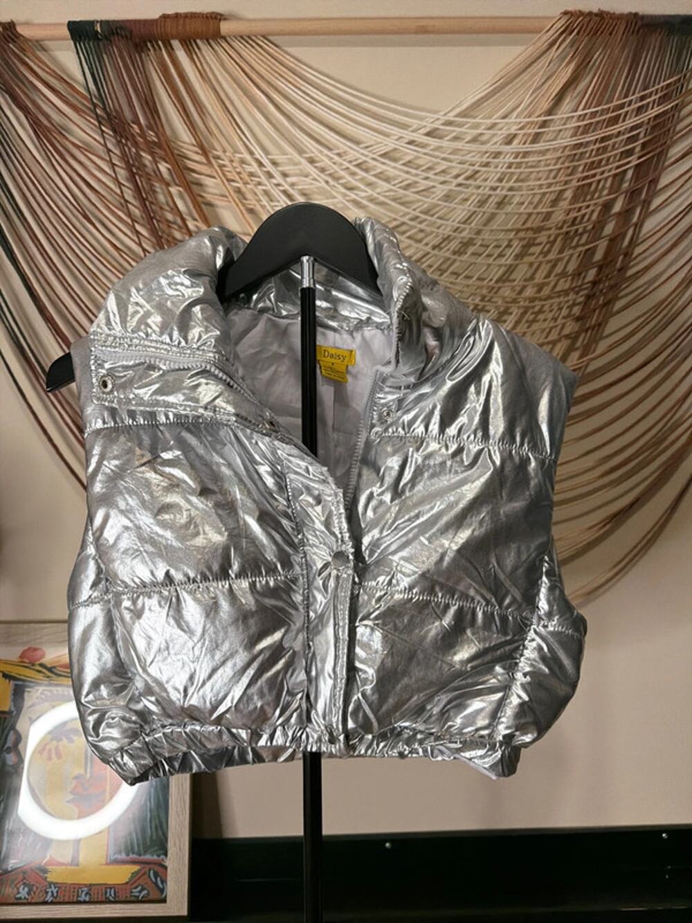 Daisy cropped silver bubble vest EUC S 2919